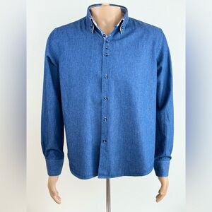 Italian Designer Recamicia Men's Casual Long Sleeve Button Shirt, Blue Size XL